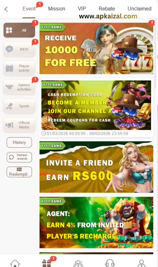 Y777 Game Download and bonuses