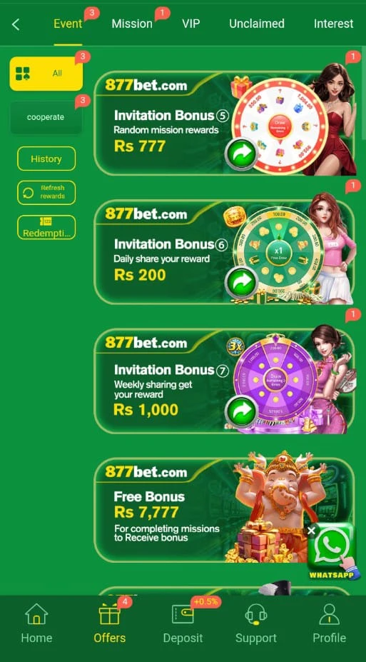 Different Bonuses in 877bet