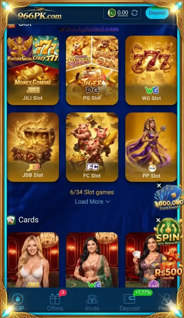 966 PK Game Main dashboard