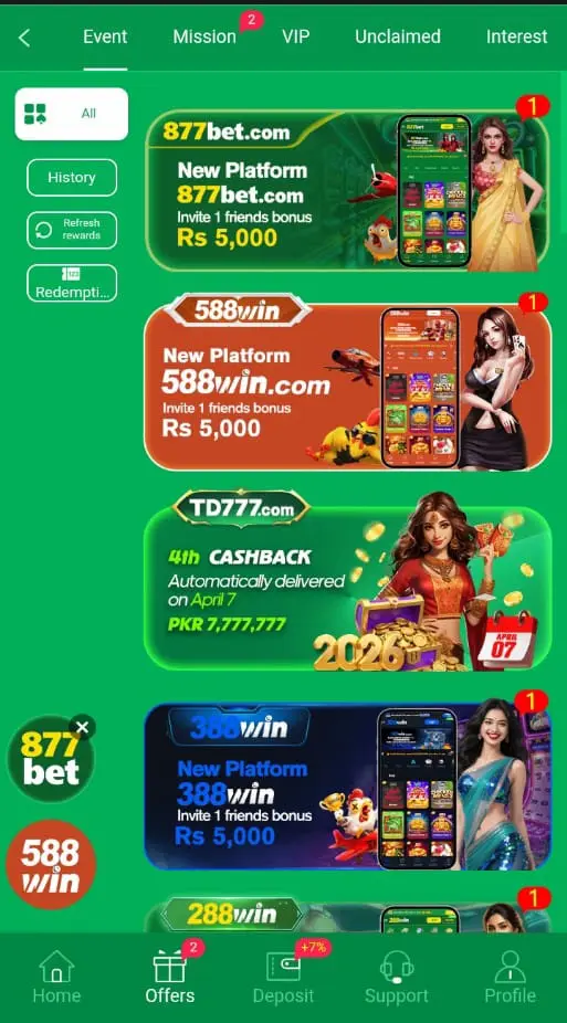 Different Bonuses in TD777