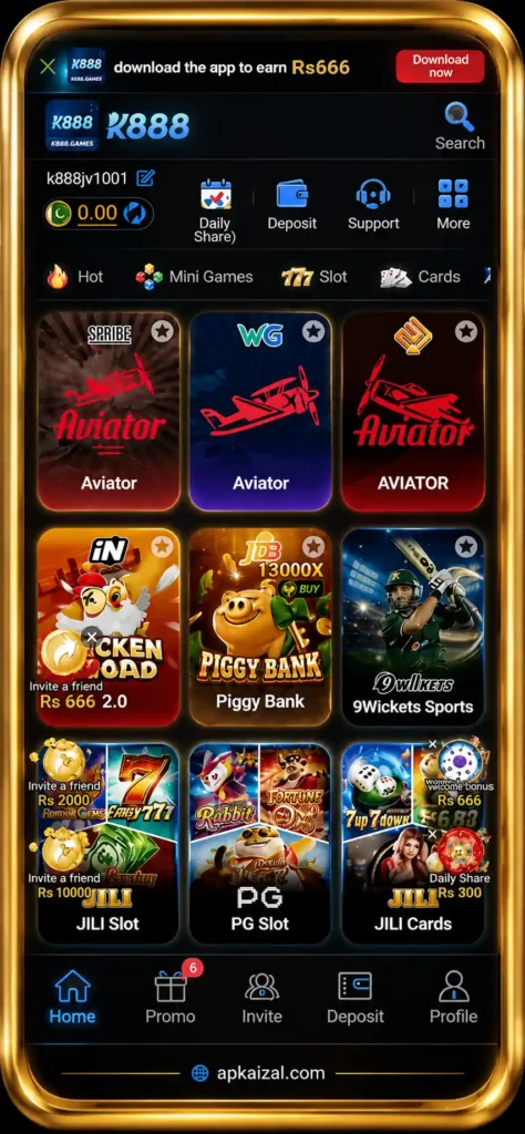 K888 game Main dashboard